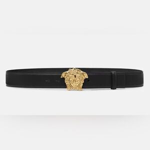Versace La Medusa Black Leather Belt w Gold Buckle Size 40/100